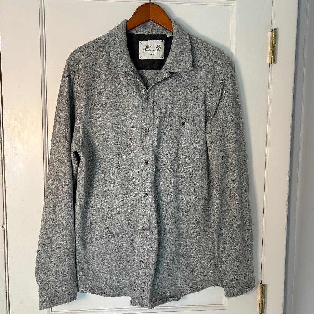 Mens Flannel button down shirt by Hickey Freeman Marled grey size Large